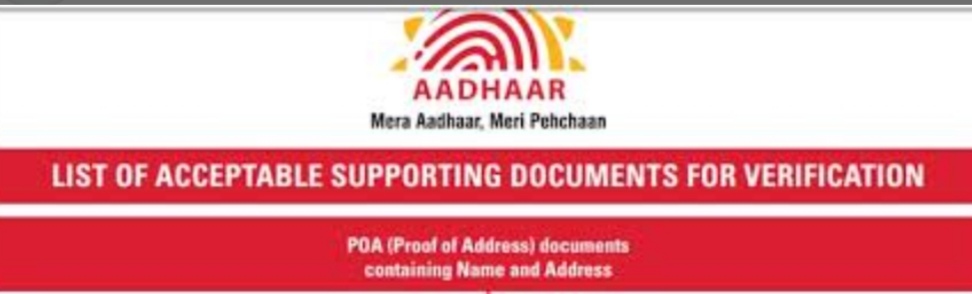 Online Aadhar address change and require documents